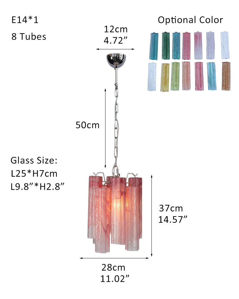 Italian Tronchi Luxury Large Multi-Tier Murano Pink Glass Tube Chandeliers P-D28*H37CM 11"*H15"(8 tubes) Pink + White & Silver American chandelier