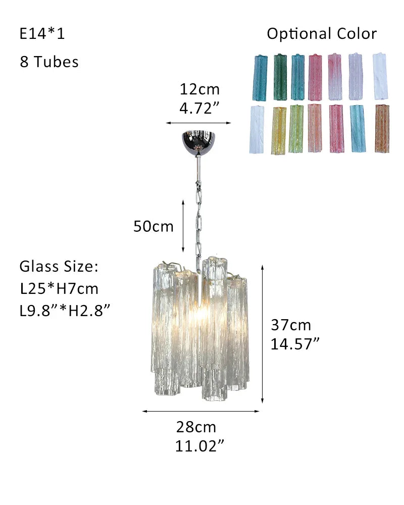 Classic Murano Transparent Glass Tube Chandelier Brushed Gold & Chrome Frame P-D28*H37CM D11"*H15"(8 tubes) Transparent Glass + Silver Frame American chandelier