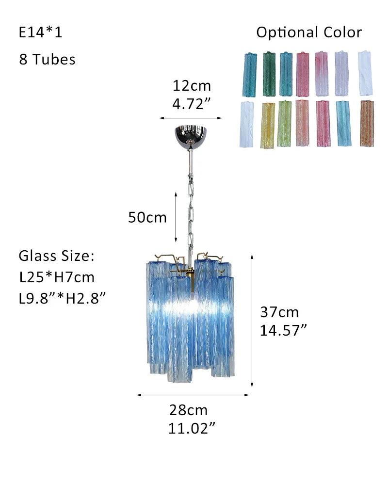 Elegant Murano Hand-blown Blue Glass Tube Multi-Tier Chandelier in Silver Frame P-D28*H37CM D11"*H14.6"(8 tubes) Blue Glass + Silver Frame American chandelier