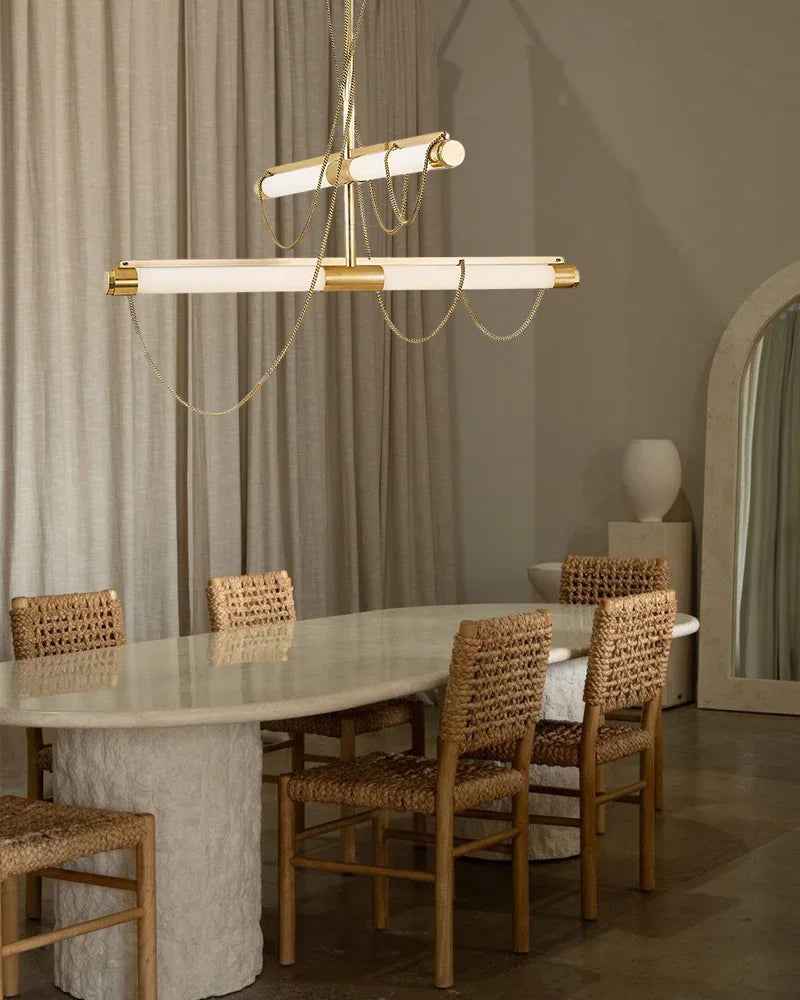 LightsStory Series Geometric Pendant Light | Tubular Alabaster Natural Tubular Alabaster Stone and Intricate Brass, Premium Brass finish for Modern Dining Rooms and Kitchen Islands Vintage Simple Pendant Lamp