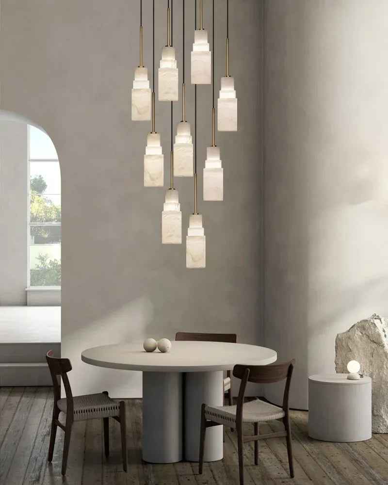 LightsStory Series Geometric Pendant Light | Double Shade Natural Stone and Antique Brass, Antique Aged Copper and Brass for Dining Tables, Kitchen Islands, and Entryways Vintage Simple Hanging Lamp