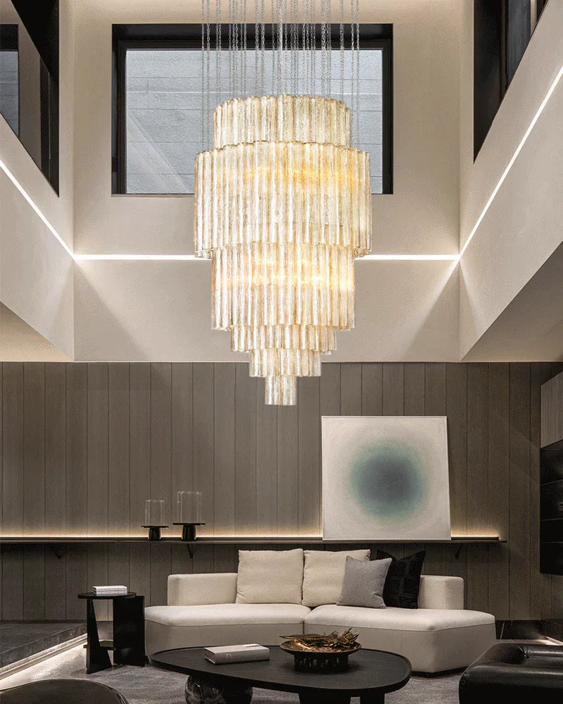 LightsStory Series Geometric Chandelier | Multi-Tiered Durable steel and translucent glass, Polished satin nickel finish for Grand halls, dining spaces, and statement staircases American chandelier