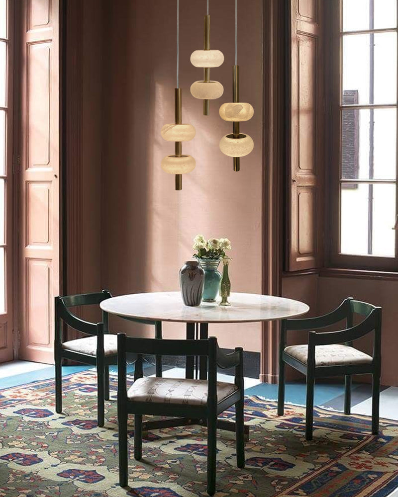 Villa 5 Light New Age Brass Cluster Pendant Light with 4in White Spanish Alabaster Shades