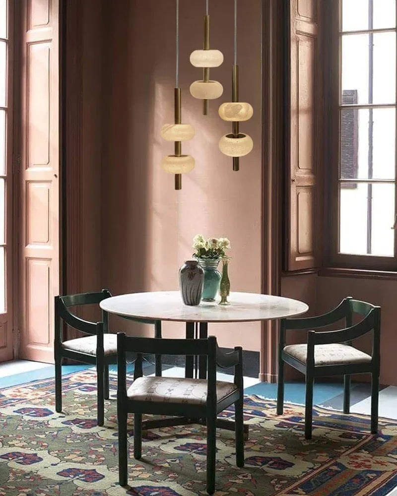 Villa 5 Light New Age Brass Cluster Pendant Light with 4in White Spanish Alabaster Shades Modern Pendant lamp