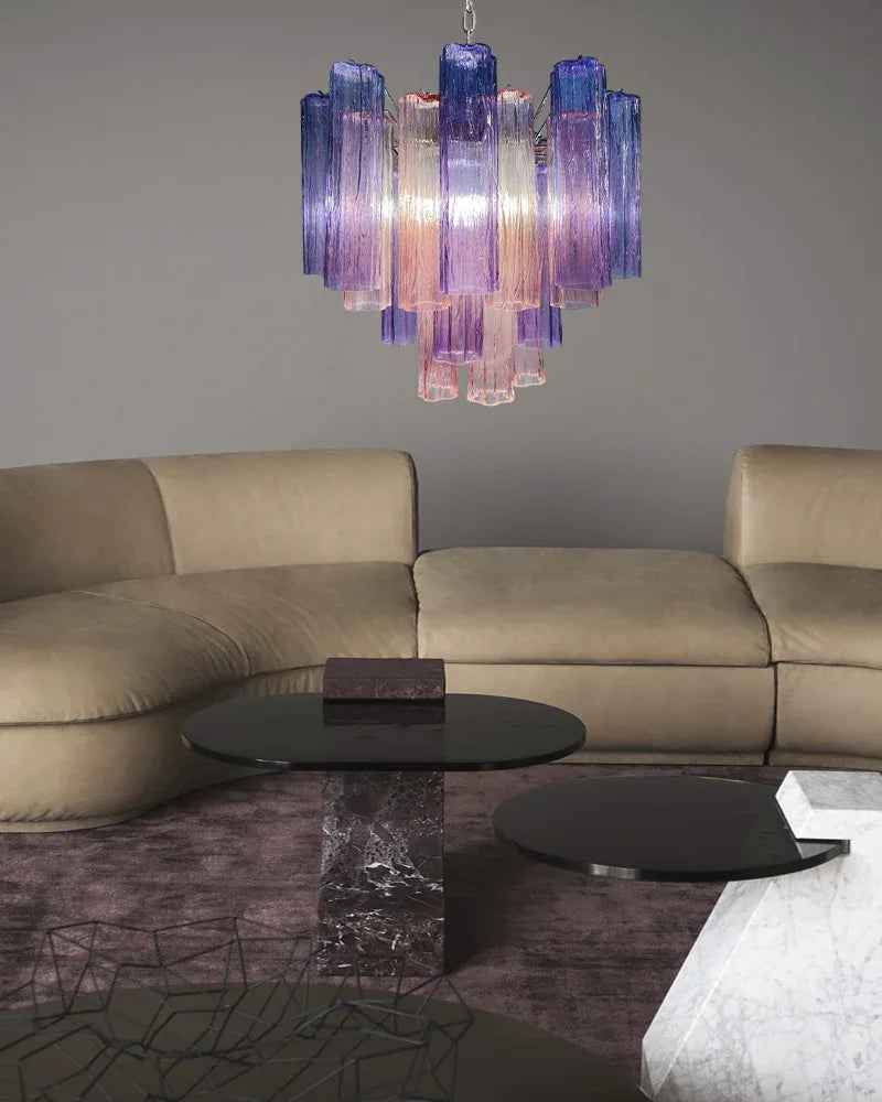 Cortina Series Cascading Chandelier | Multi-tiered Fluted Glass Handcrafted Fluted Murano-Inspired Glass, Satin Brass for Grand Entrances and Dining Rooms American chandelier