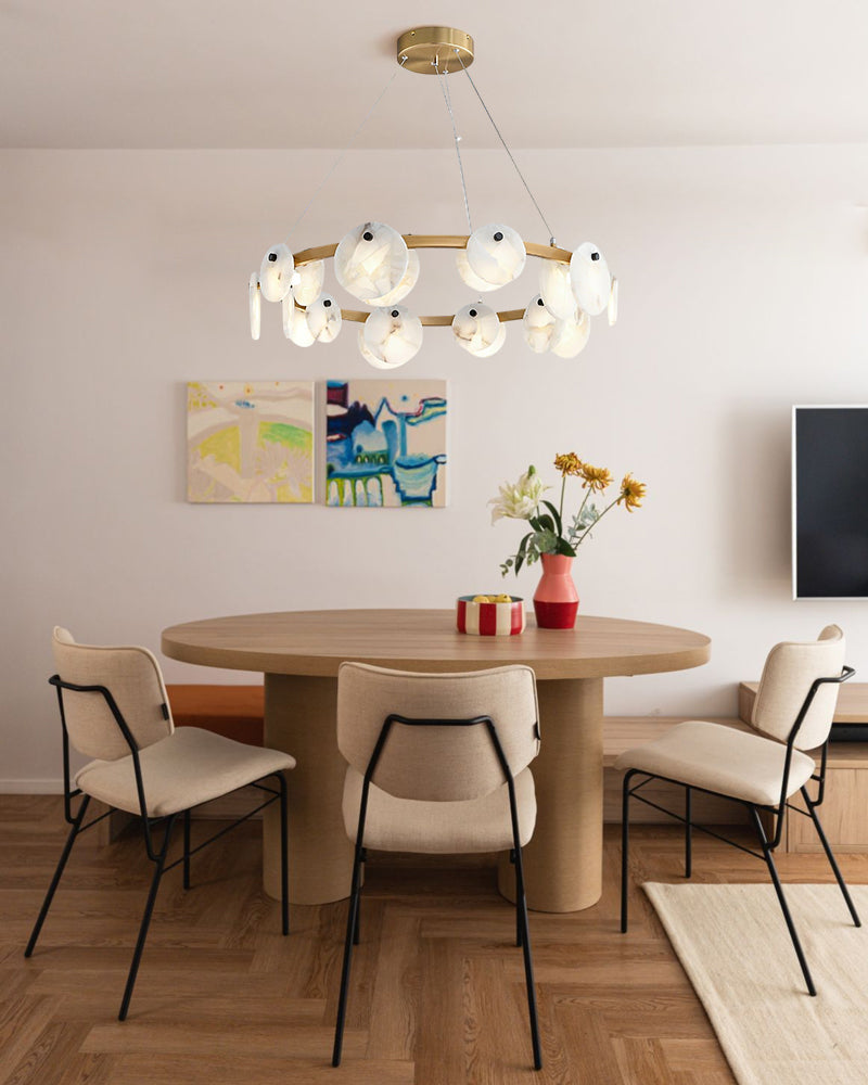 LightsStory Alabaster Statement Pendant Light - Linear Round Brass