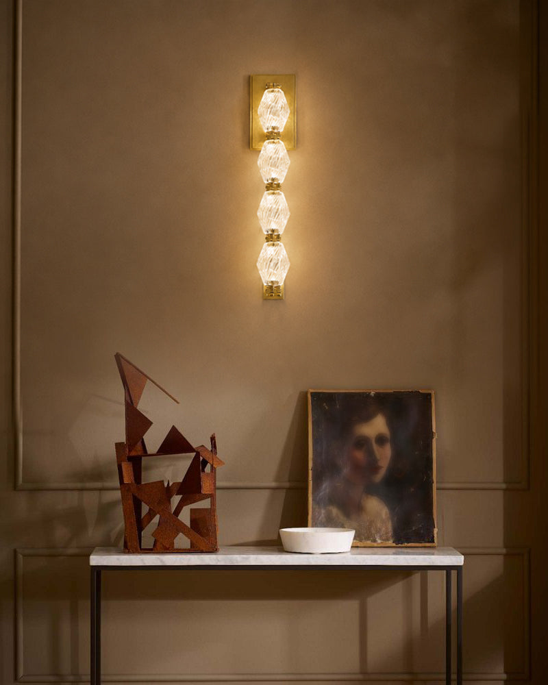 Clairval Stacked Gemstone Totem Wall Light Sconce - Clear Glass, Lux Gold Trim - Hallways, Bedrooms & Bathrooms