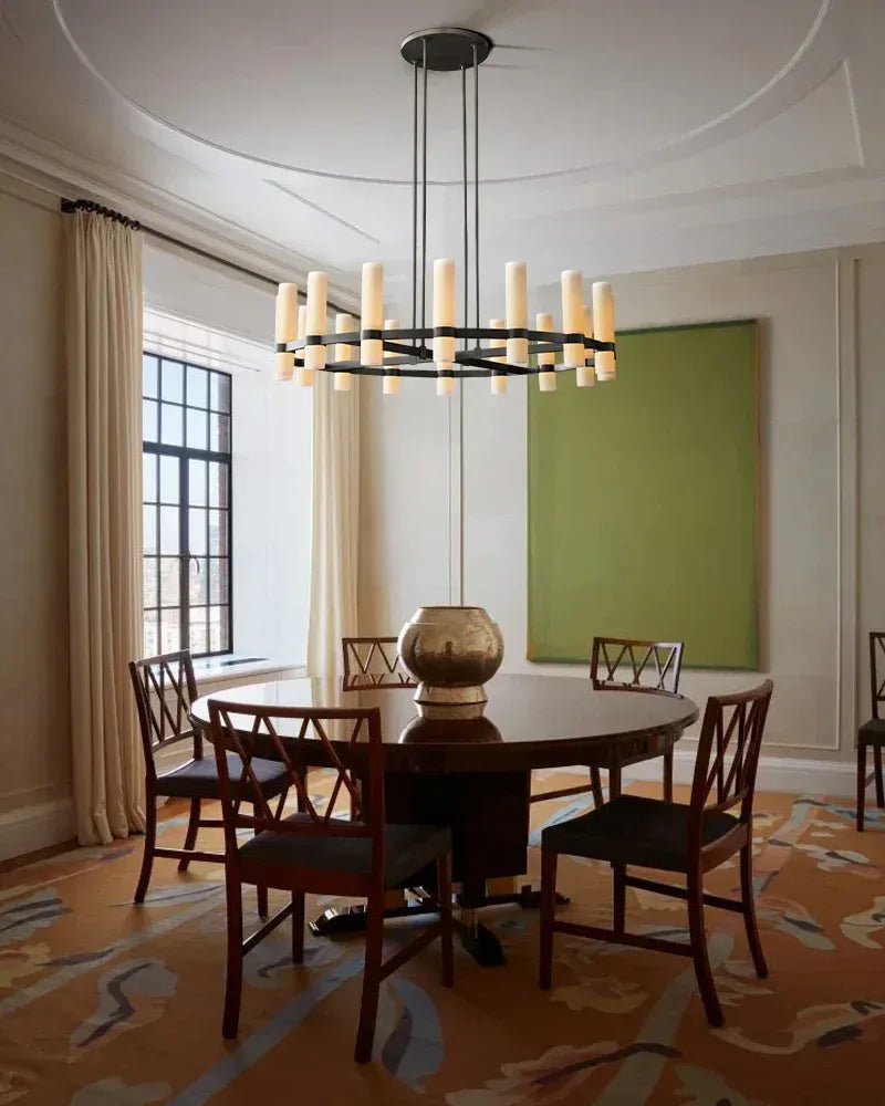 Farmhouse Rustic Milk Glass Linear Ravelle Chandelier Lacquered Brass/Black Metal American chandelier