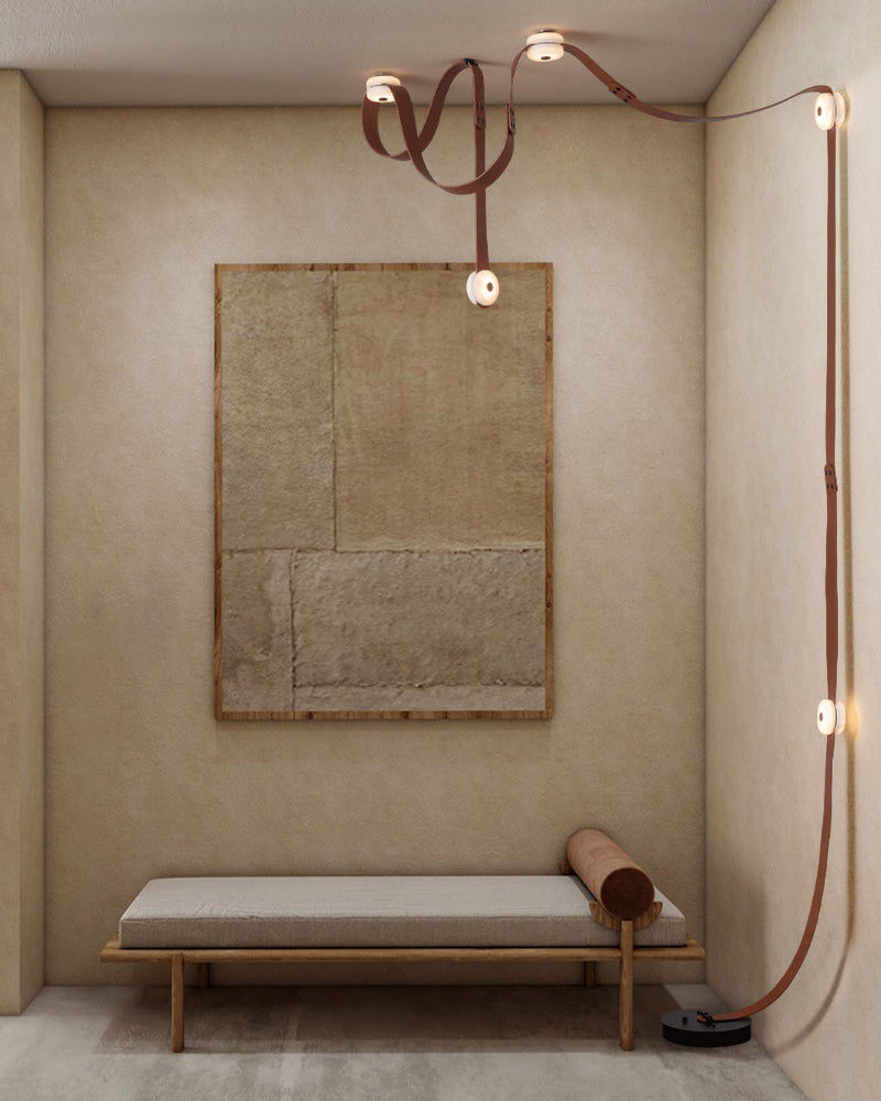 Modern Brass LED Alabaster Snaps Wall Sconce with Leather straps in Brown/Black/White Finish