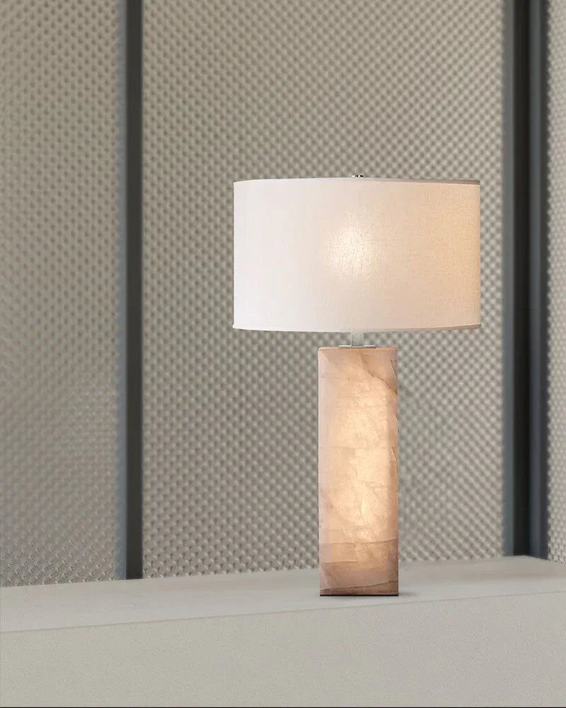 American Vintage E27 Alabaster Marble Table Lamp with fabric Linen lampshade Vintage Simple Table Lamp