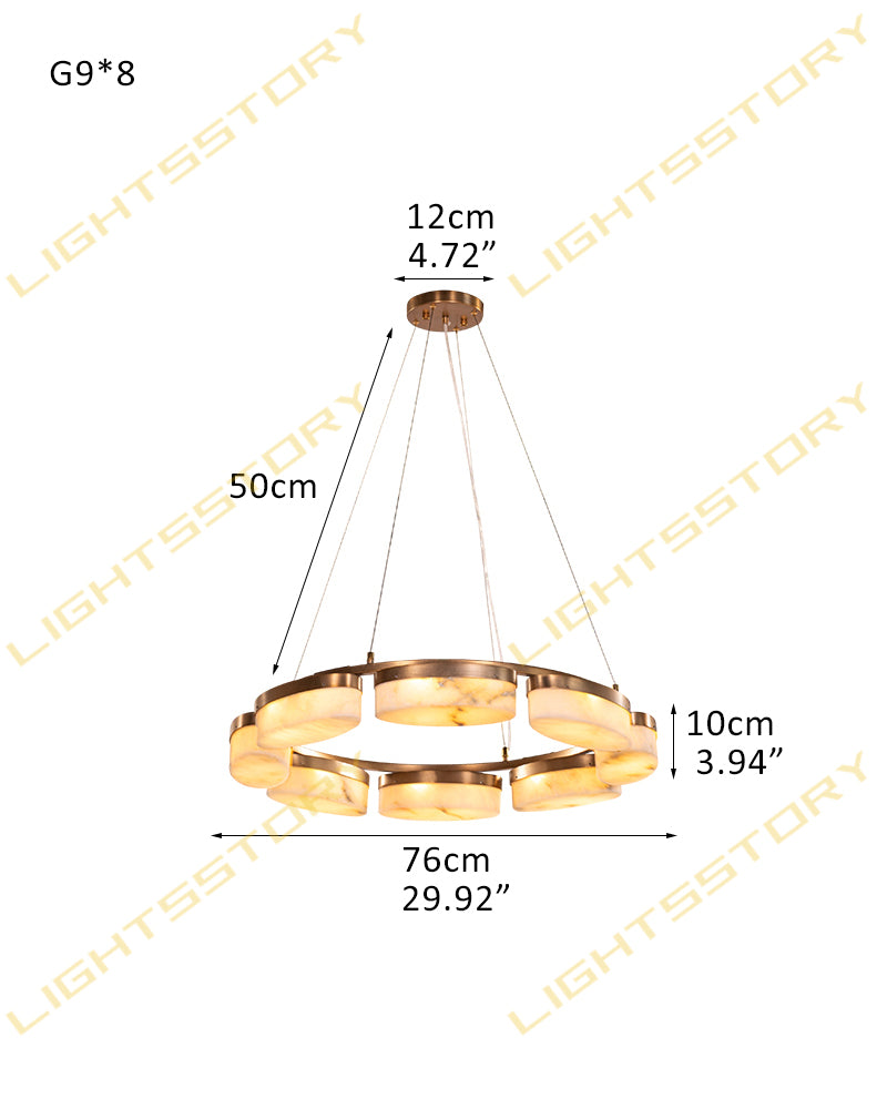 Alabaster Cluster Ring Disc Circular Pendant Light - Natural Spanish Alabaster, Lux Gold Trim - Kitchens, Dining & Living Rooms