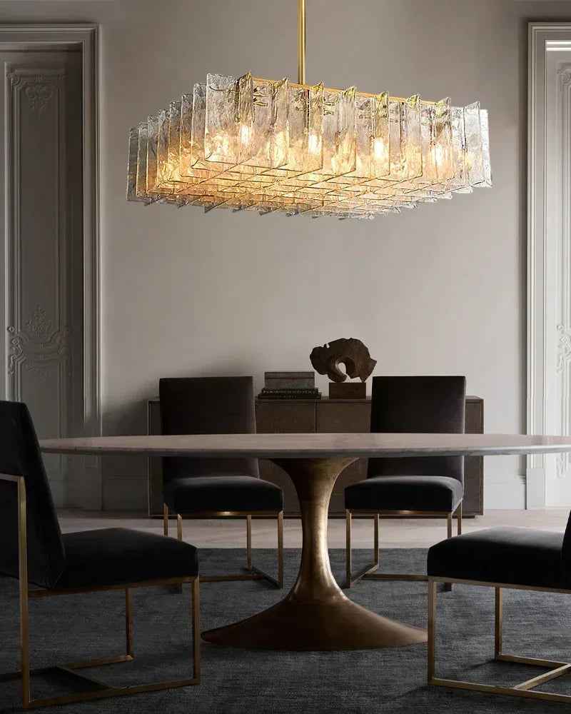 Four-layer Large Glass Chandelier Aged Brass/Black Framework with Clear/Smoky Glass Shade American Vintage chandelier lamp