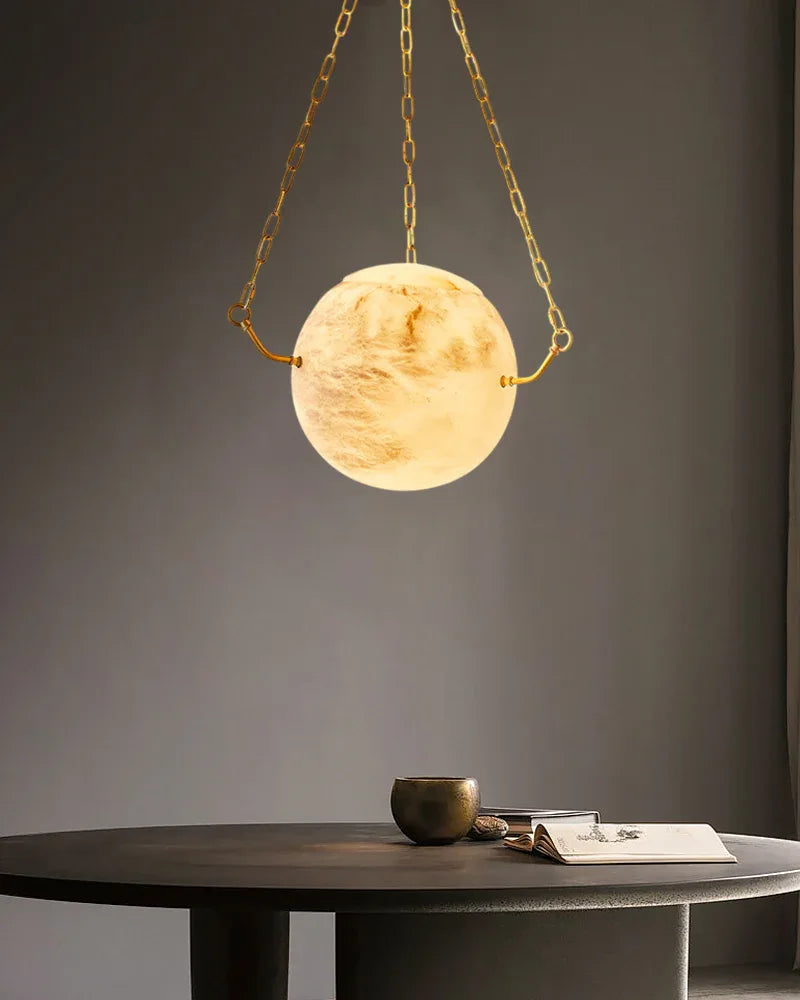 Vintage Alabaster Globe Pendant Light Fixture with brass/black adjustable chain 150cm Vintage Simple Pendant Lamp