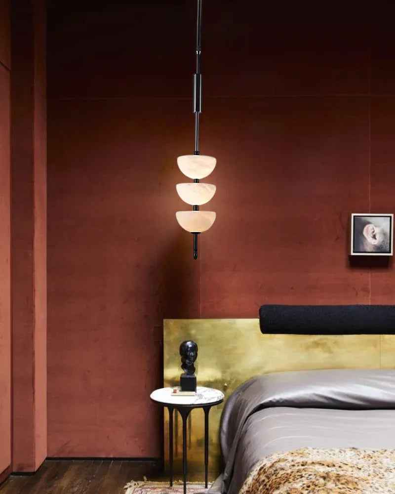 LightsStory Series Ethereal Pendant Light | Triple Sphere Natural Marble and Snowflake Textured Alabaster, Luxury Brass finish for Living Rooms and Bedrooms Modern Pendant lamp