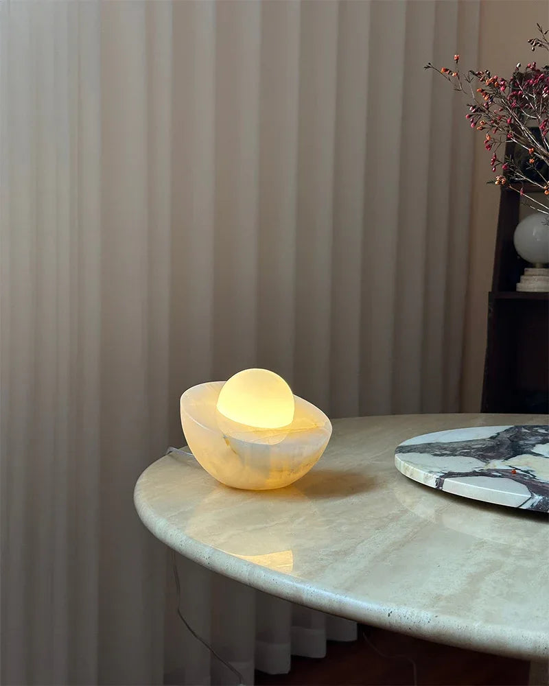 Slinkly Modern Nature Alabaster Dimming Round Bowl Table Lamp for bedroom Modern Table lamp