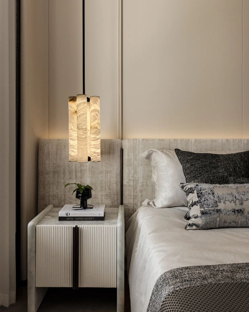 Callisto Horizontal Lighting LED Minimalist Linear Strip Alabaster Pendant Lamp for Dining Table