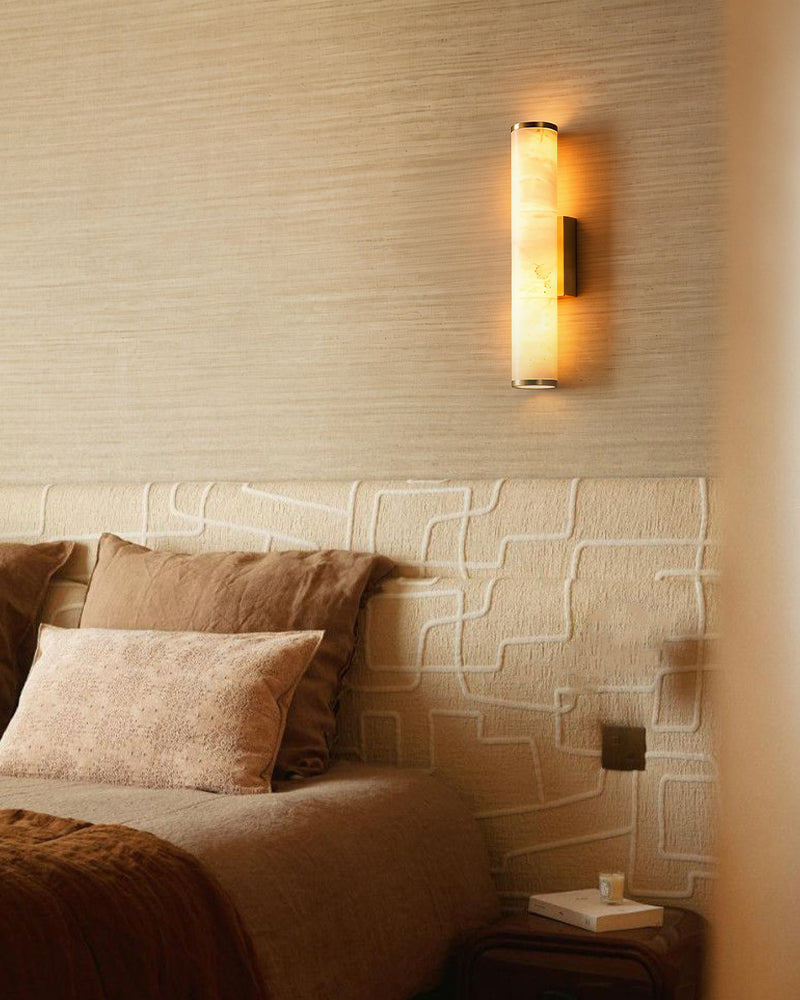 LED Copper Cylindrical Natural Marble Alabaster Wall Sconce Lamp,H30/40/50/60CM Flush Mounted Wall Sconce Lamp
