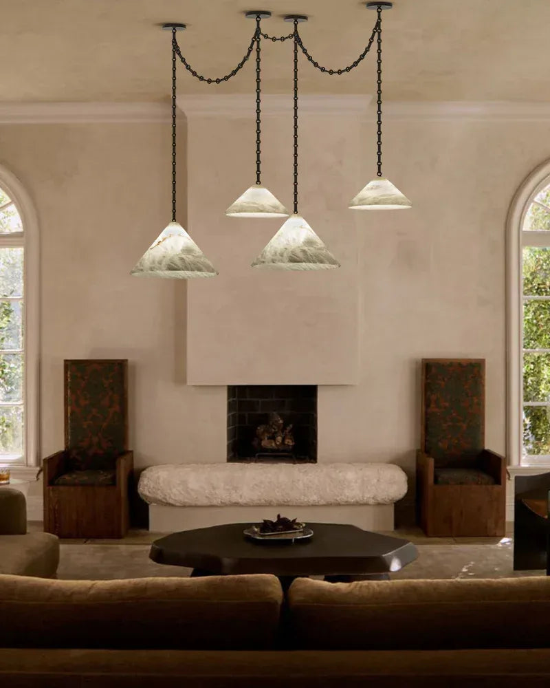 Medium 12" Conical Pendant White Alabaster Shade with Adjustable Chain for living room Modern Pendant lamp