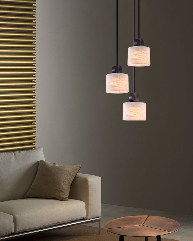 Elegant Adjustable Cable Brass/Black Alabaster Round Pendant Lamps for Dining room