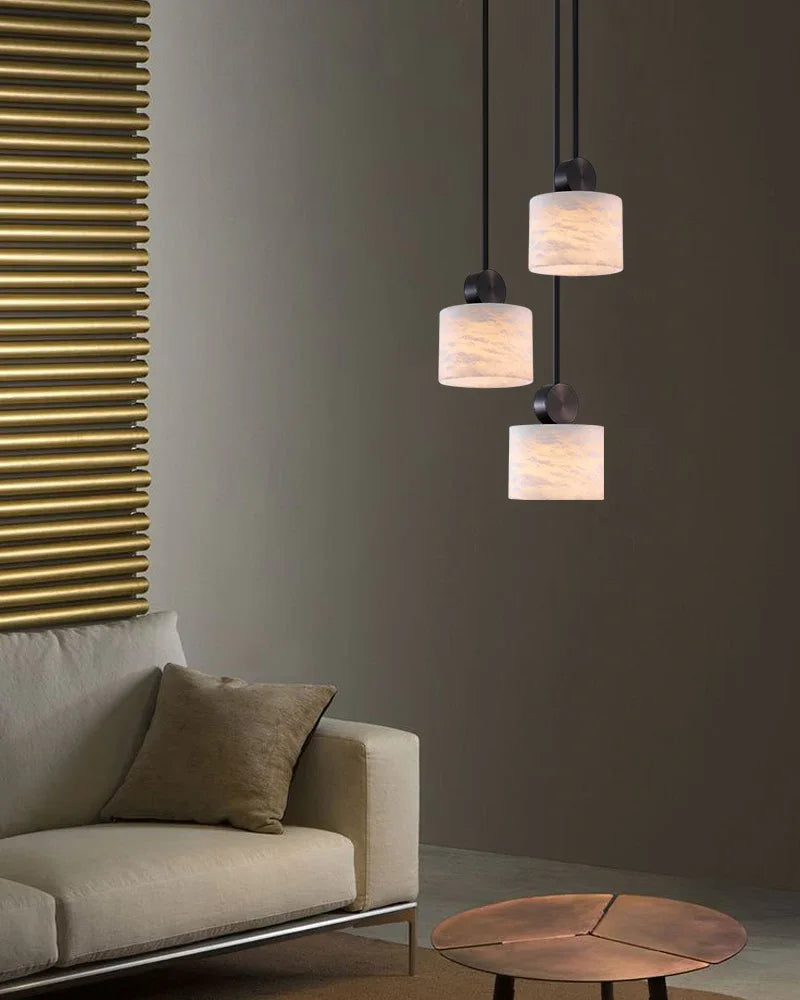 Elegant Adjustable Cable Brass/Black Alabaster Round Pendant Lamps for Dining room Modern Pendant lamp