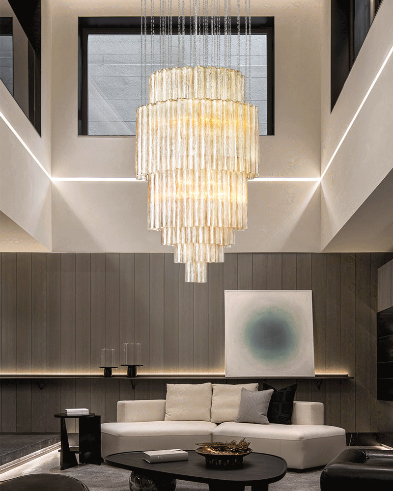 staircase chandelier glass