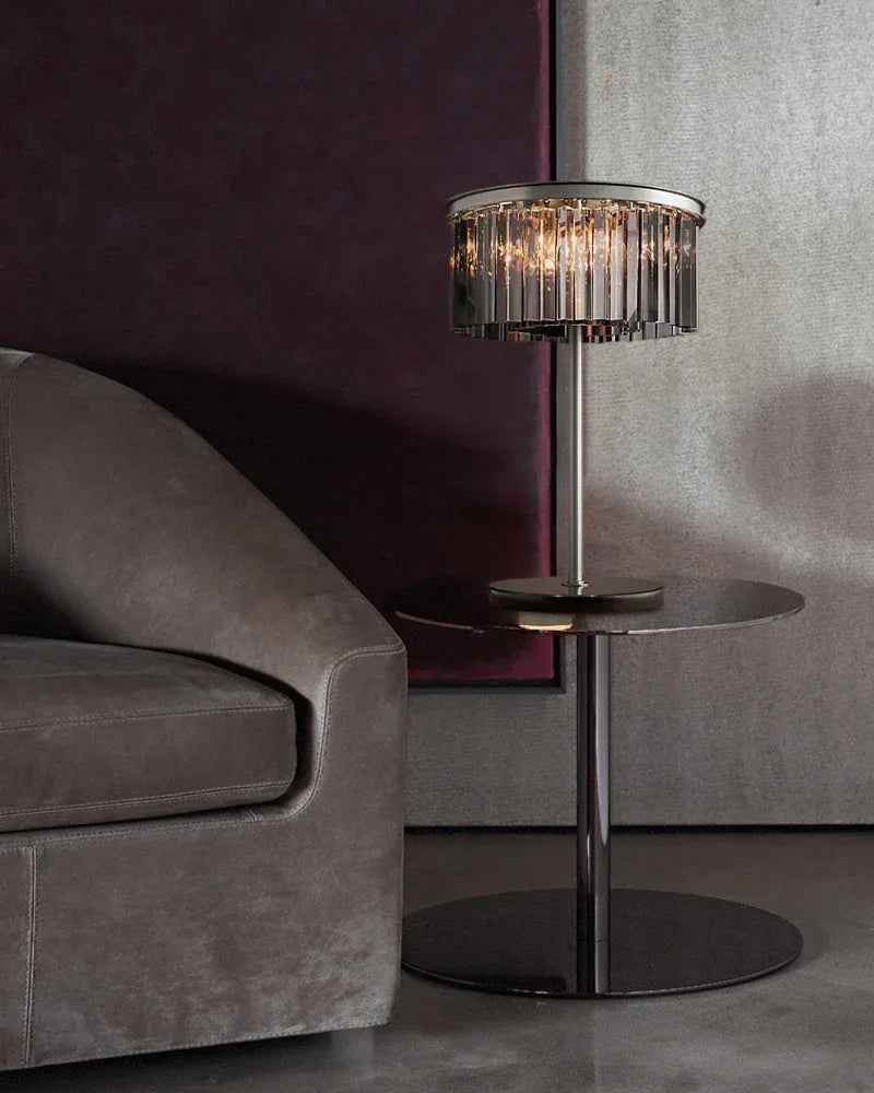 Deauville Series Geometric Table Lamp | Double Tier Beveled Glass Shatter-resistant beveled glass with matte black metal frame, Matte Black finish for Desks, living rooms, and home offices Modern Table lamp