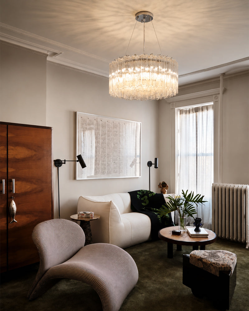 Murano Glass Round Mutil-layers Chandelier - Clear Star Shape Glass - Luxury Living Room