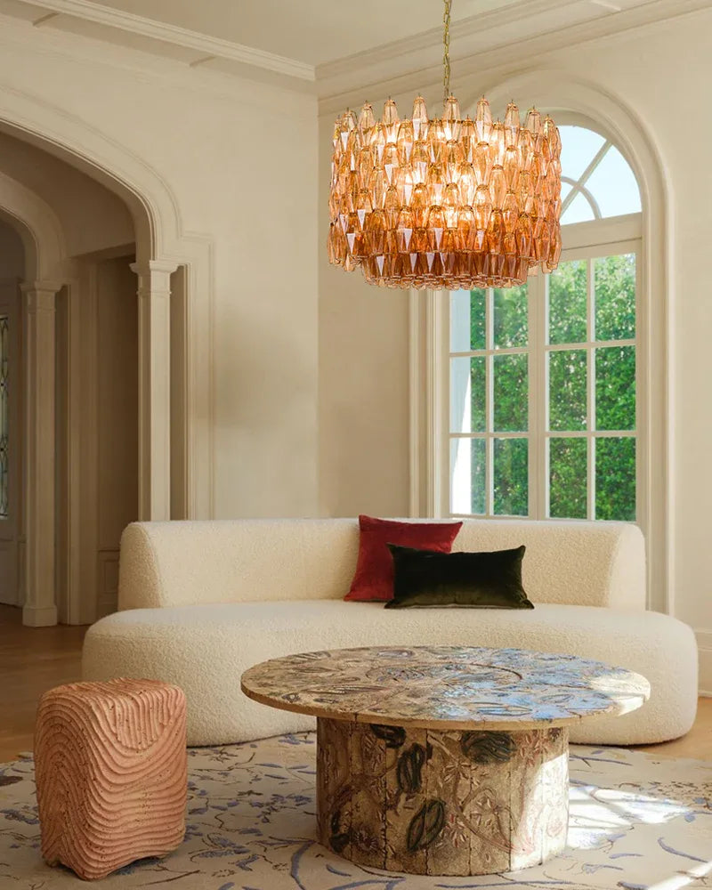 Murano Hand-Blown Glass Round Chandelier Wide 28" for Dining Room and Living Room Luxury Modern Chandelier
