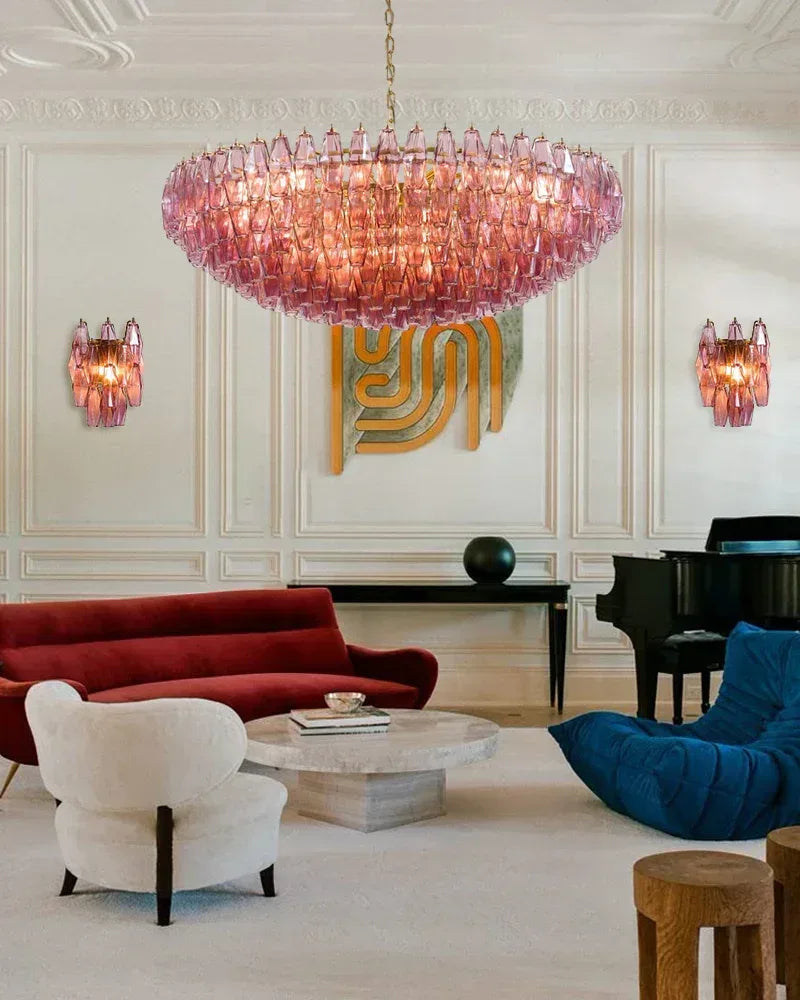 LightsStory Series Refractive Wall Sconce | Tiered Handblown Glass Handblown glass polyhedrons on a durable steel frame, Smoked finish for Modern living spaces and hallways American Vintage chandelier lamp