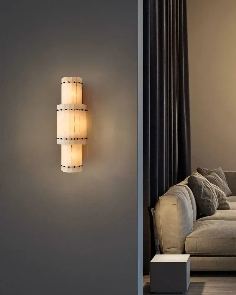 4-light San Marco Alabaster Grand Linear Sconces 26" of Height Lacquered Brass/Black Flush Mounted Wall Sconce Lamp