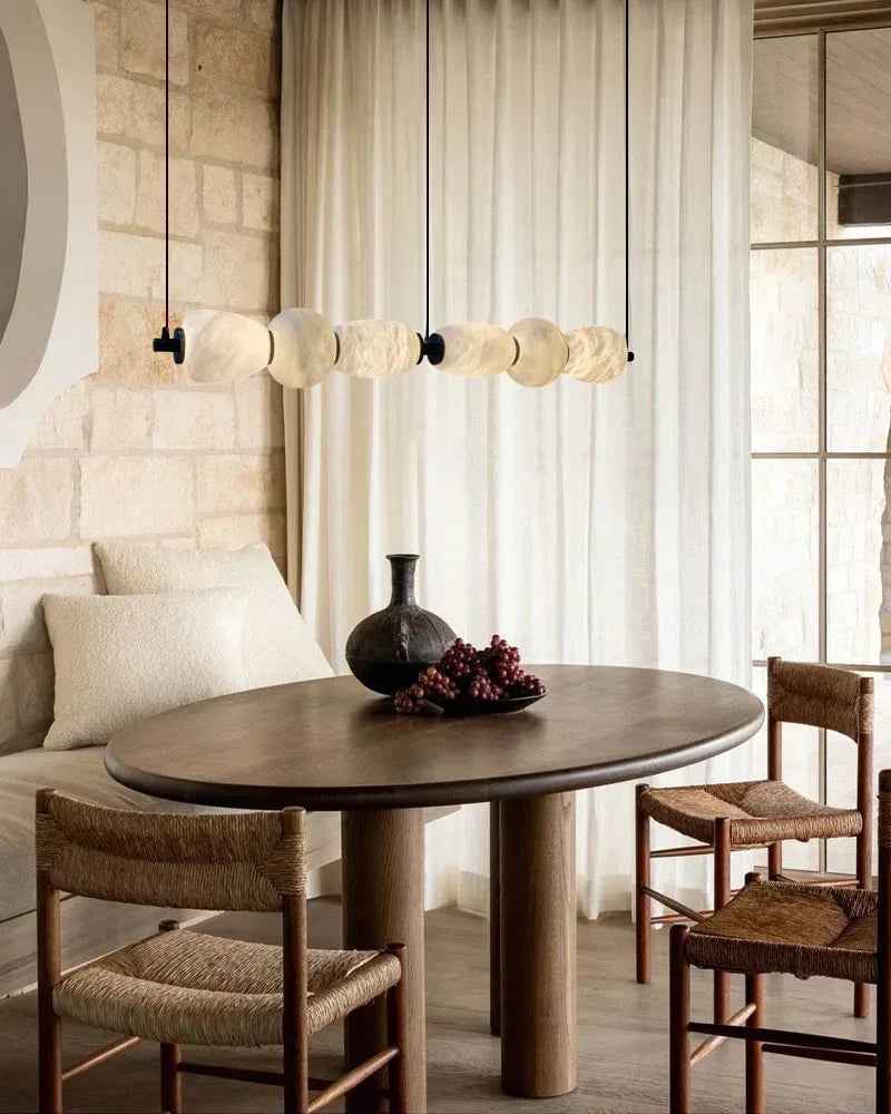LightsStory Series Geometric Linear Pendant | Linear Hand-carved natural alabaster stone, Sleek brass finish for Kitchen islands, desks, and dining tables Modern Pendant lamp