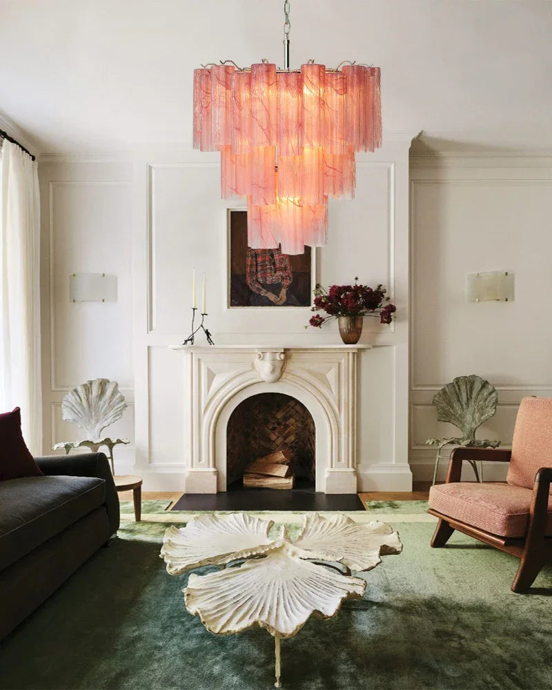Italian Tronchi Luxury Large Multi-Tier Murano Pink Glass Tube Chandeliers American chandelier