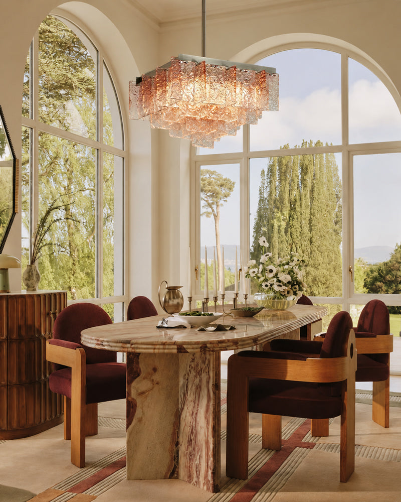 LightsStory Textured Glass Geometric Chandelier - Pink Glass Plate Installation