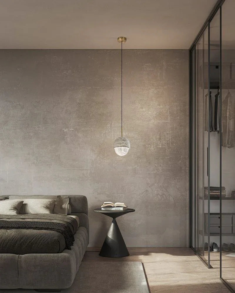 LED Round marble small pendant lamp 6" in white for kitchen, loft, bedroom, corridor Modern Pendant lamp