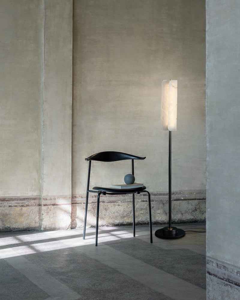 LightsStory Series Geometric Floor Lamp | Minimalist Silhouette Natural Alabaster Marble and Durable Brass, Natural Stone and Brass finish for Modern Living Rooms and Sophisticated Studies Modern Art Design Floor Lamp