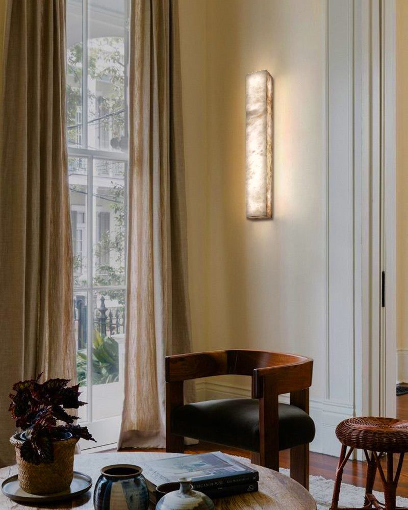 Rectangular Natural Semi-Translucent Alabaster Wall Lamp for Bath & Vanity
