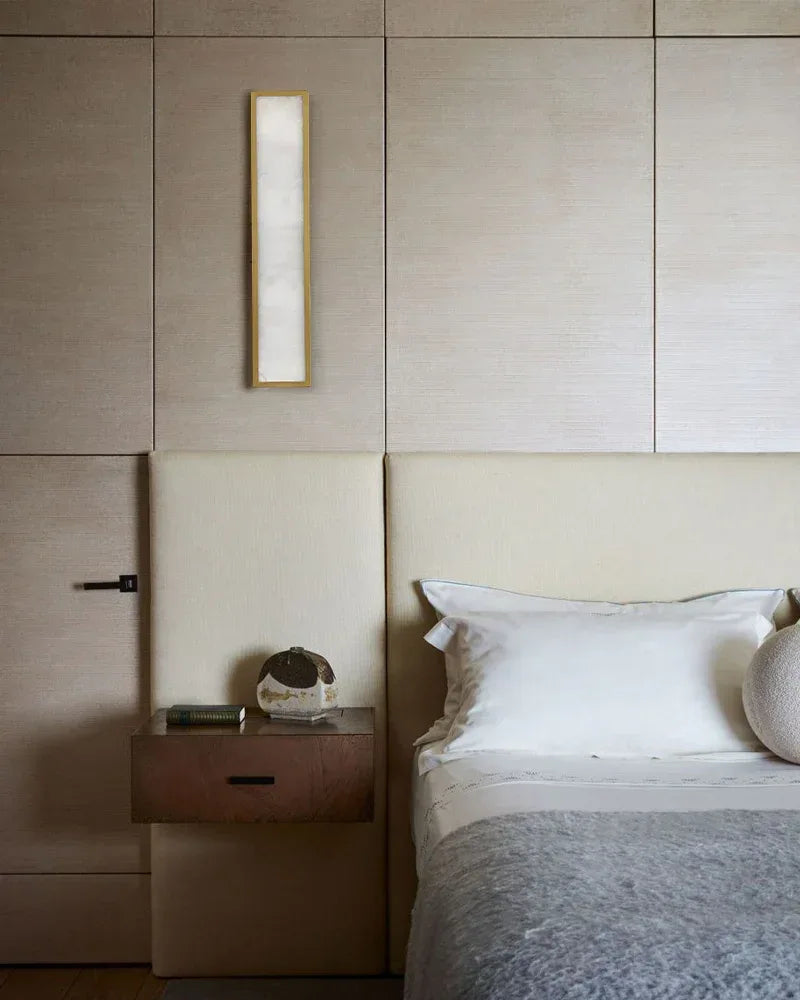 LightsStory Series Geometric Wall Sconce | Long Oval Natural Alabaster shade with durable iron framework, Black Brass finish for Dining rooms, bedrooms, and living areas Modern Art Design Wall Lamp