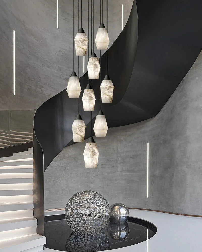 Elegant Natural Alabaster Cluster Pendant Lighting Black for Stairwell Modern Pendant lamp