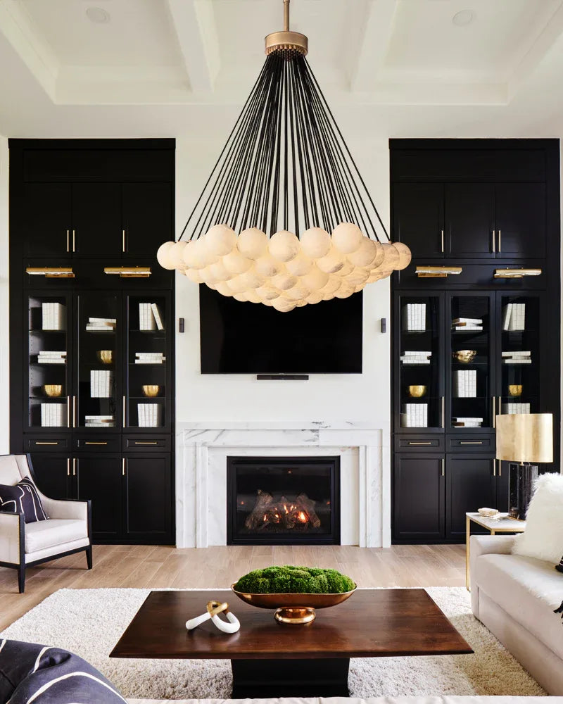 18/30 lights Cluster Adjustable Lighting Alabaster Globes Chandelier for high ceiling entrance American Vintage chandelier lamp