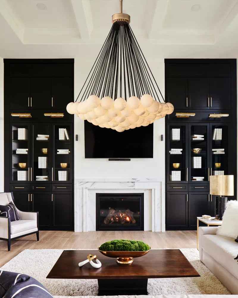 LightsStory Series Ethereal Chandelier | Cluster Globe Frosted Alabaster Globes with Marble-Finish Frame, Matte Marble-Finish for High Ceiling Entrances and Dining Spaces American Vintage chandelier lamp