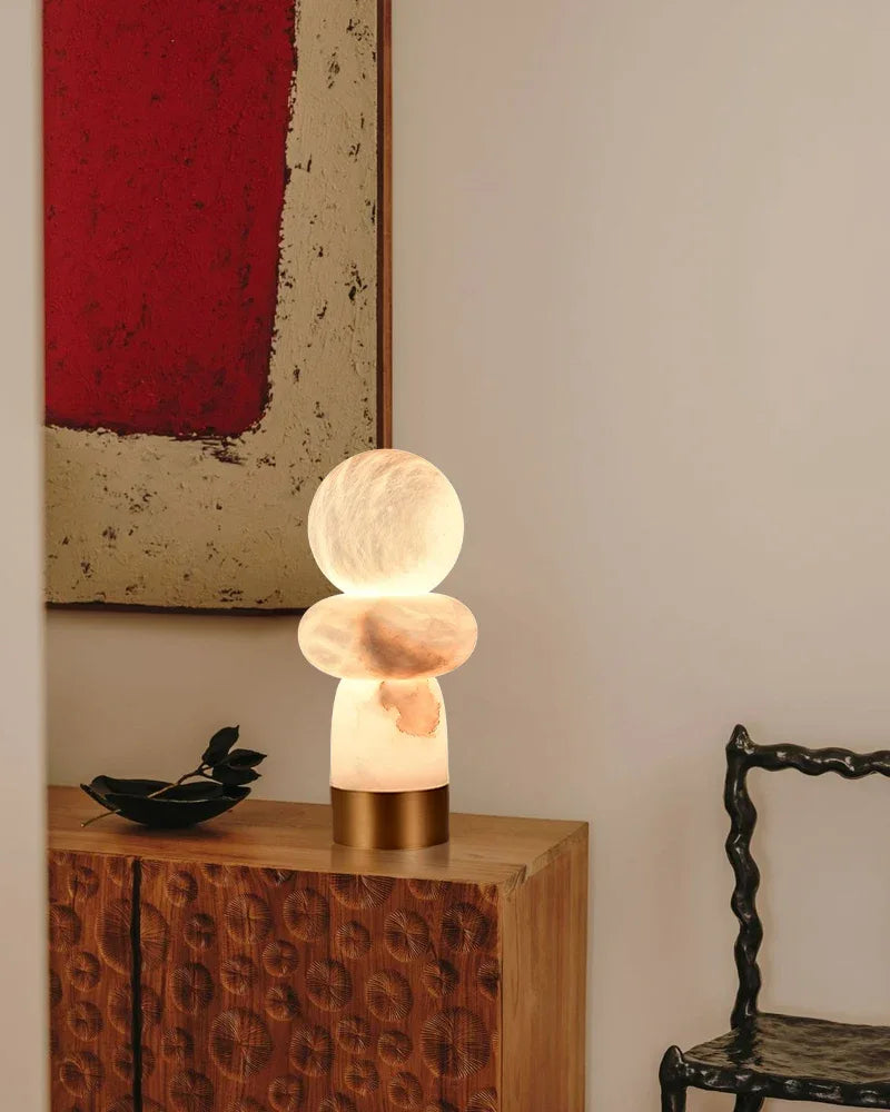 Antique White Alabaster Table Lamp Wide 8" in Brass & Bronze Base Finish Vintage Simple Table Lamp