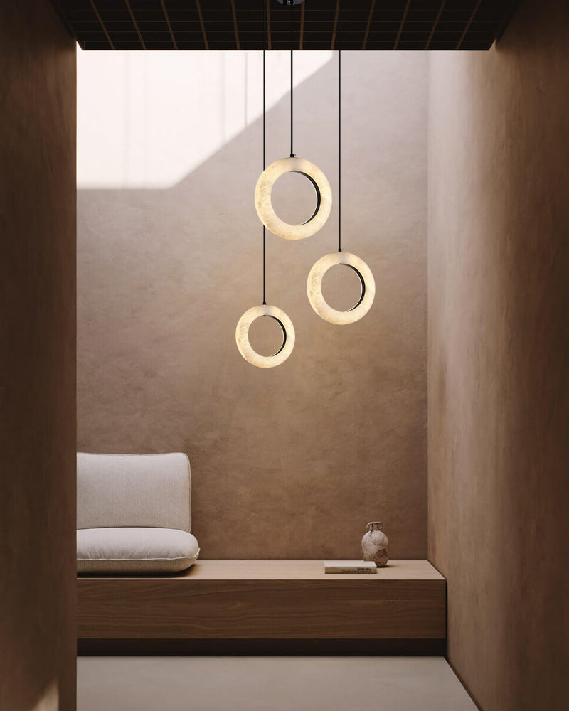 Elegant Stairwell Cluster Lighting LED Alabaste Circular Adjustable Pendant Light Fixtures
