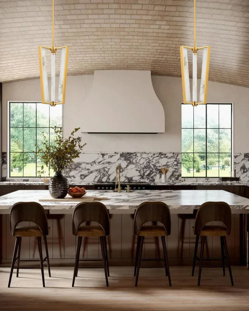 3/4 Lights Modern Edgemere LED Alabaster Pendants Light Wide 11" 16" in Brass/Black Finish Modern Pendant lamp