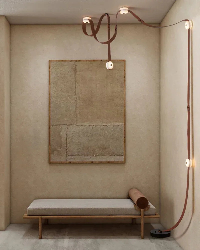 LED Mini SNAPS Module Ceiling Alabaster Pendant Light with Brown Leather Straps Modern Pendant lamp