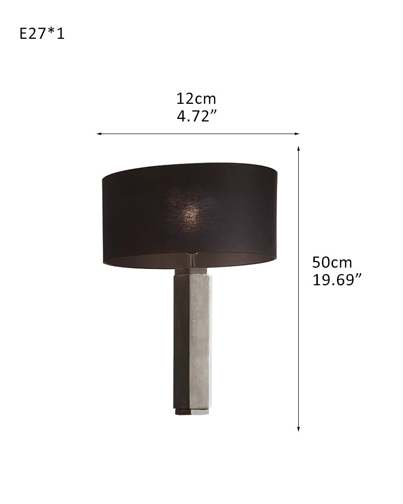 Hexagonal Column Table Lamp 5" in brass/black with fabric linen lampshade