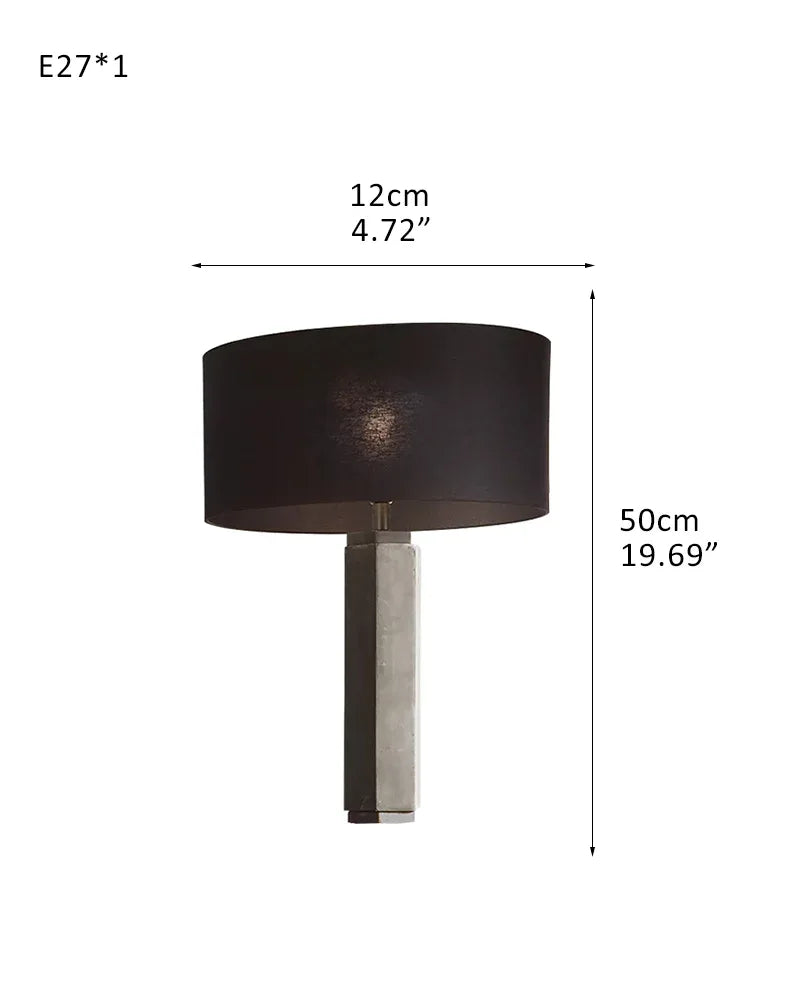 Hexagonal Column Table Lamp 5" in brass/black with fabric linen lampshade D12*H50cm D4.72"*H19.69" Black Vintage table lamp