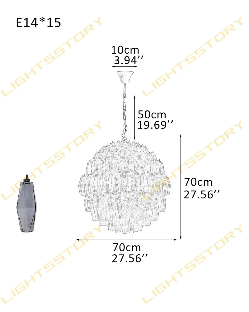 Murano Hand-Blown Glass Round Chandelier Wide 28" for Dining Room and Living Room 15 light-D70*H70CM D27.56"*H27.56" Smoky Luxury Modern Chandelier