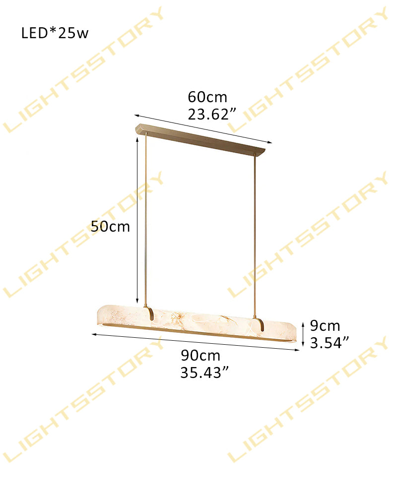 Alabaster Linear Capsule Chandelier - Natural Spanish Alabaster, Lux Gold Trim - Kitchen Islands & Dining Rooms