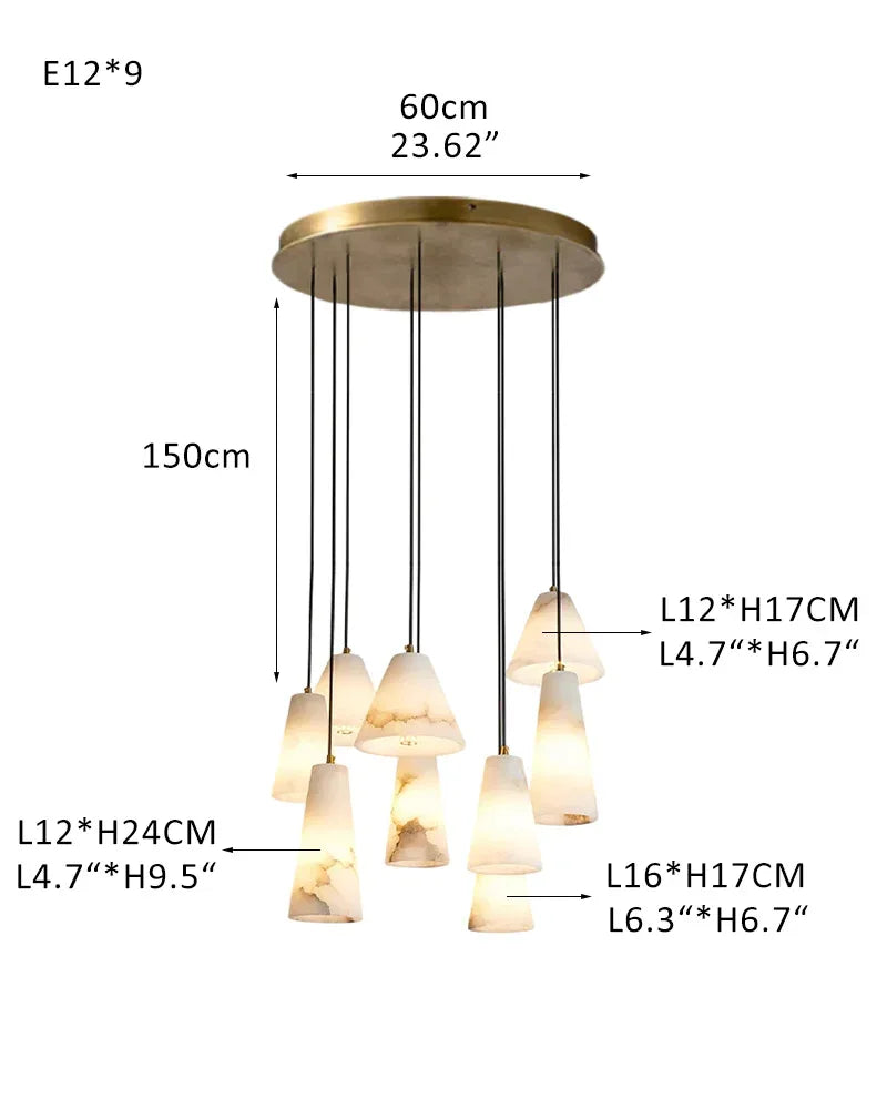 Modern White Alabaster Dome Pendant Light Fixtures in Cluster Decor for foyer entrance 9-Light White + Brass Modern Pendant lamp