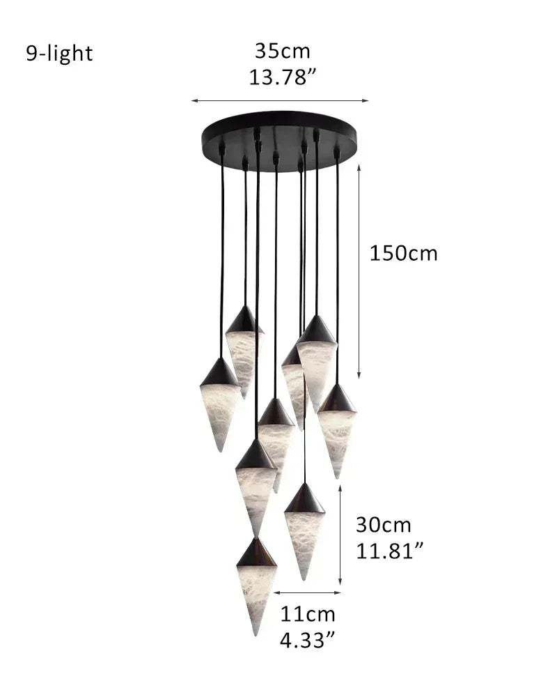 American Coastal Conical Cluster Alabaster Dome Ceiling Brass&Black Pendant Light 9-light-D11*H30CM D4.33"*H11.81" Black + White Modern Pendant lamp